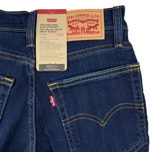 NWT LEVI'S 724 High Rise Slim Straight Jean Sz 24 Raw Cut Off Hem - Picture 8 of 10